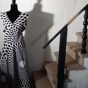 A black and white wrap dress